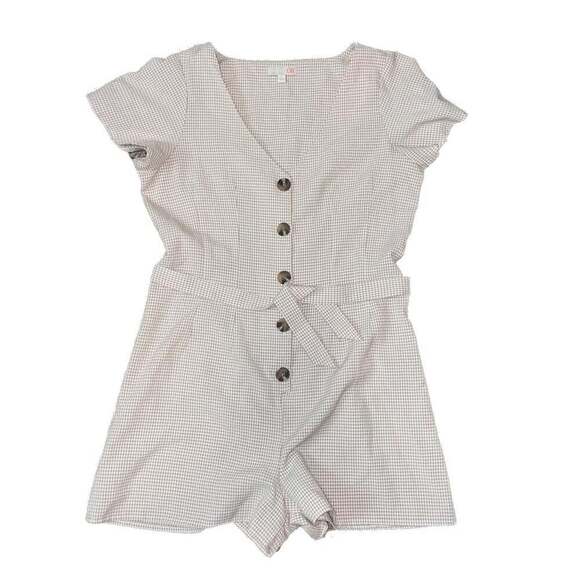 Gianni Bini Pants - Chic Gingham Button-Front Romper with Tie Waist